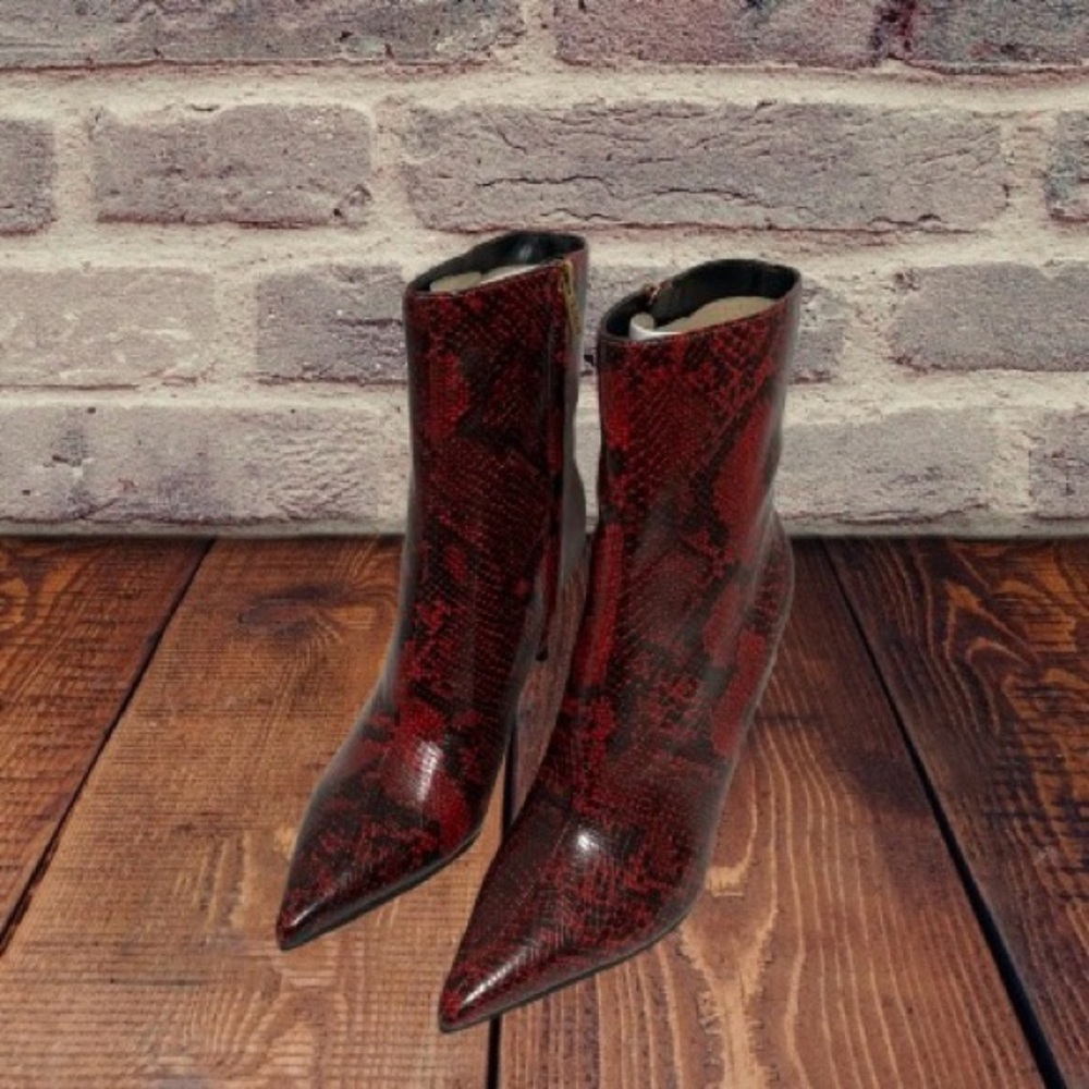 Guess Women’s Richery Stiletto Heel Ankle Dress Booties Red Snake 10M - Picture 6 of 16